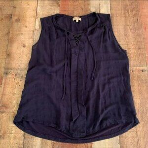 Democracy navy blue lightweight tank top blouse with lace up front - XL
